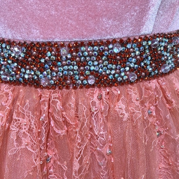 NWOT Sherri Hill Prom Dress Size 8 Pastel Peach Pink Rhinestone Floral Lace Mini - Picture 3 of 9